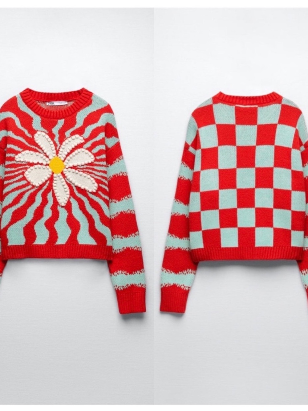Zara Jacquard Flower Knit Sweater